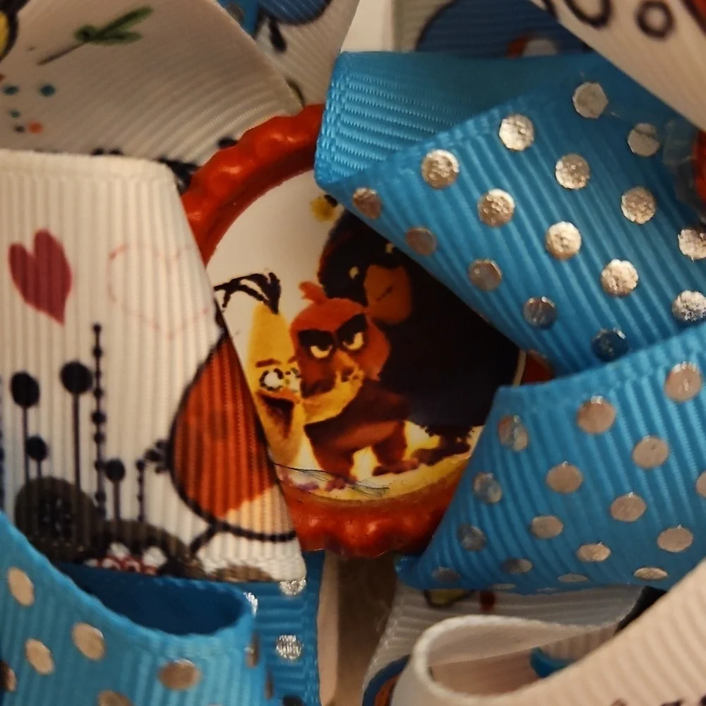Vtg HANDMADE Large Colorful Angry Bird Cartoon Character Hair Bow Clip